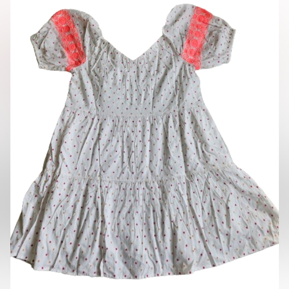 LOFT dotted embroidered v neck tiered swing mini dress, xs, white - Picture 7 of 11